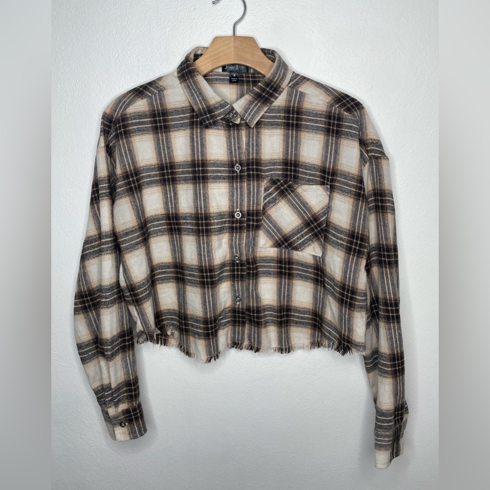 J for Justify Plaid Long Sleeve Button Down Collared Crop Top Shirt